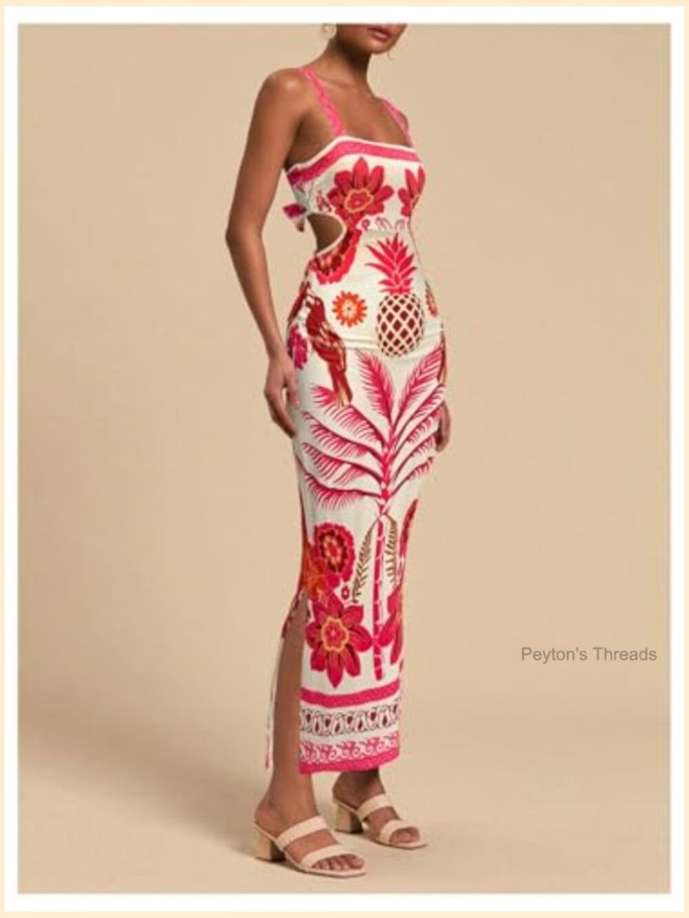 Sleeveless Tropical Bow Tie Back Maxi Dress with Split - Picture 2 of 7
